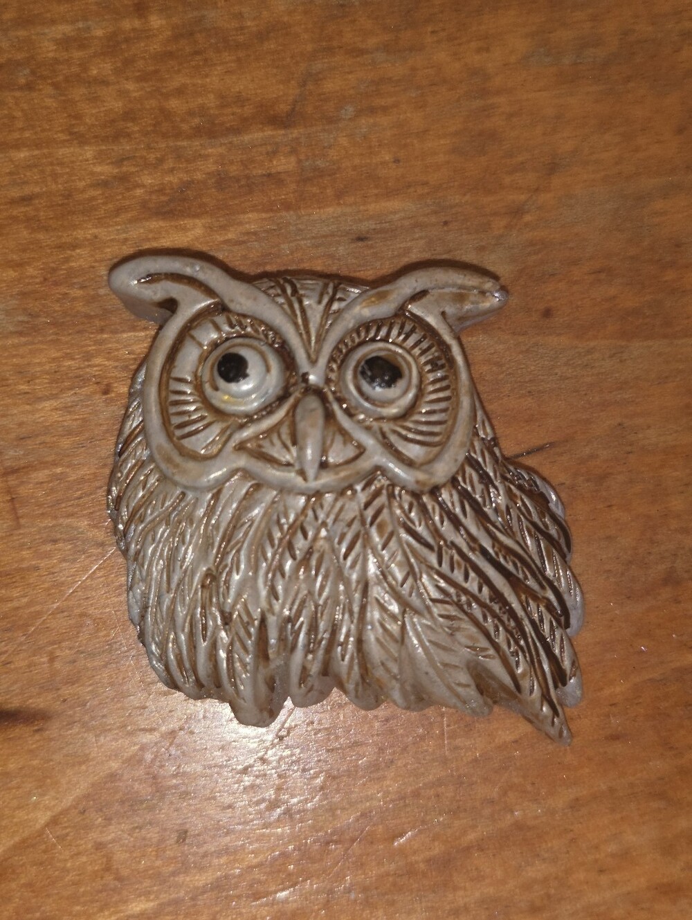 Brown Distressed Handpainted Resin Owl Brooch